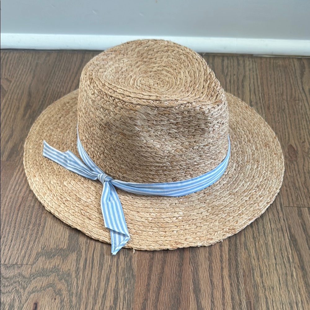 Straw Hat with Blue Ribbon